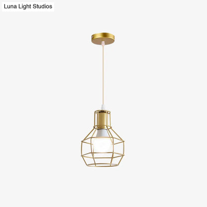 Gold Wire Cage Pendant Light - Nordic Style Ceiling Lamp for Dining Room