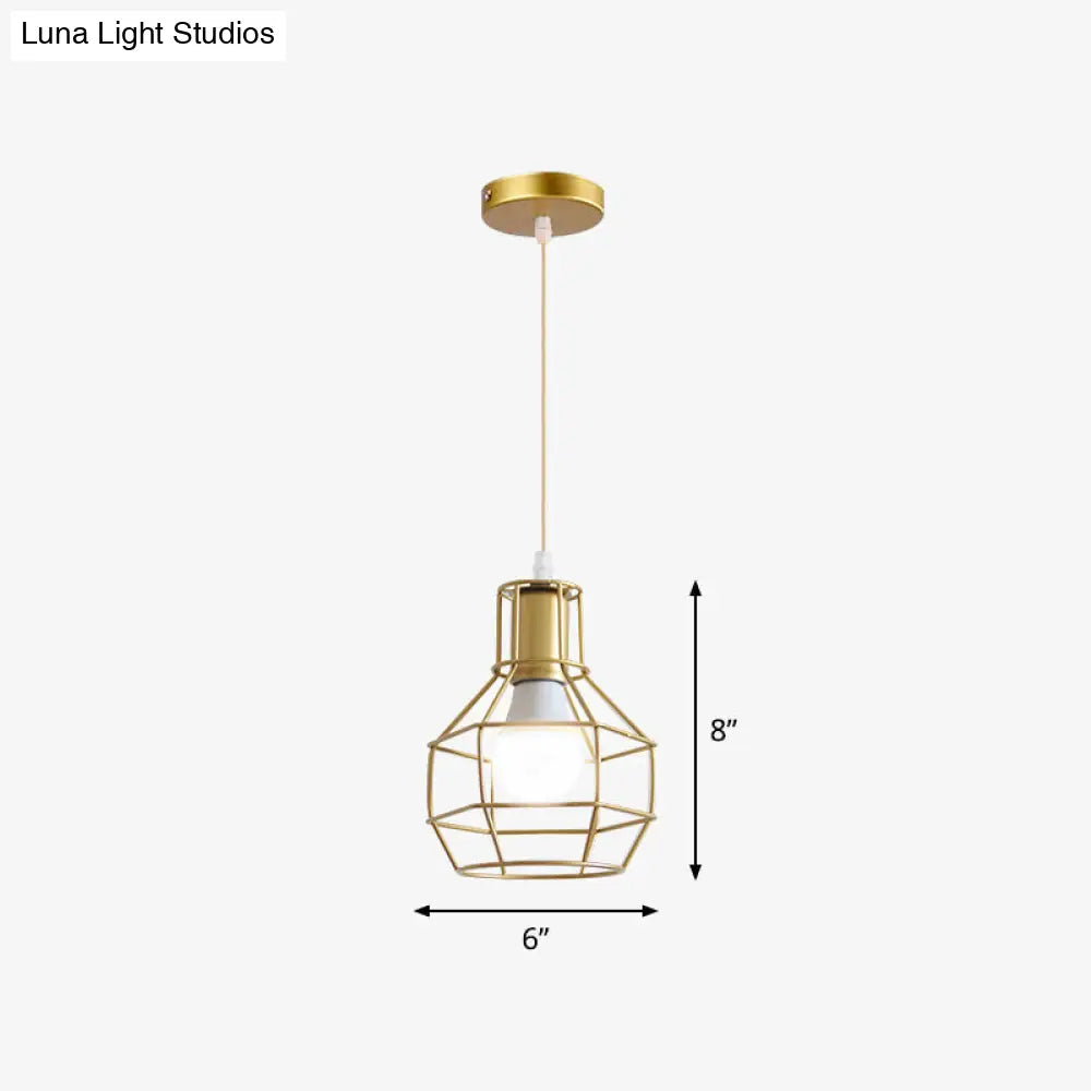 Gold Wire Cage Pendant Light - Nordic Style Ceiling Lamp for Dining Room