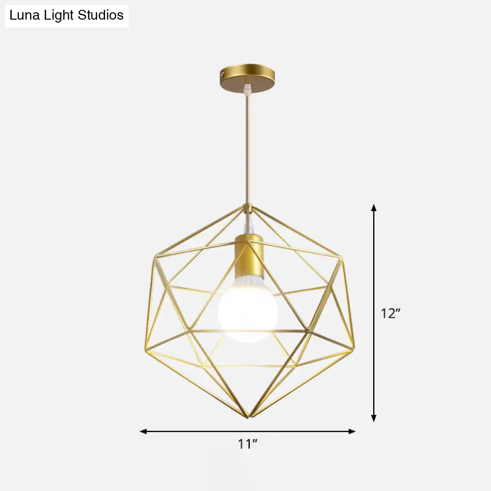 Gold Wire Cage Pendant Light - Nordic Style Ceiling Lamp for Dining Room