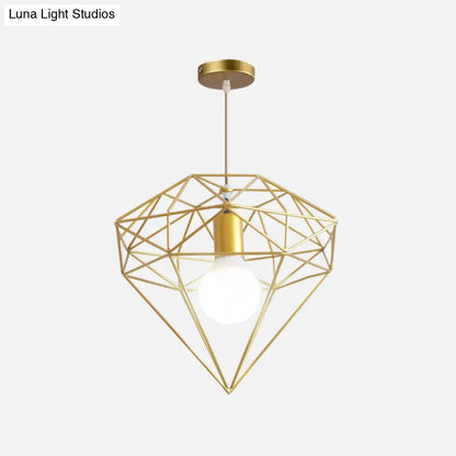 Gold Wire Cage Pendant Light - Nordic Style Ceiling Lamp for Dining Room