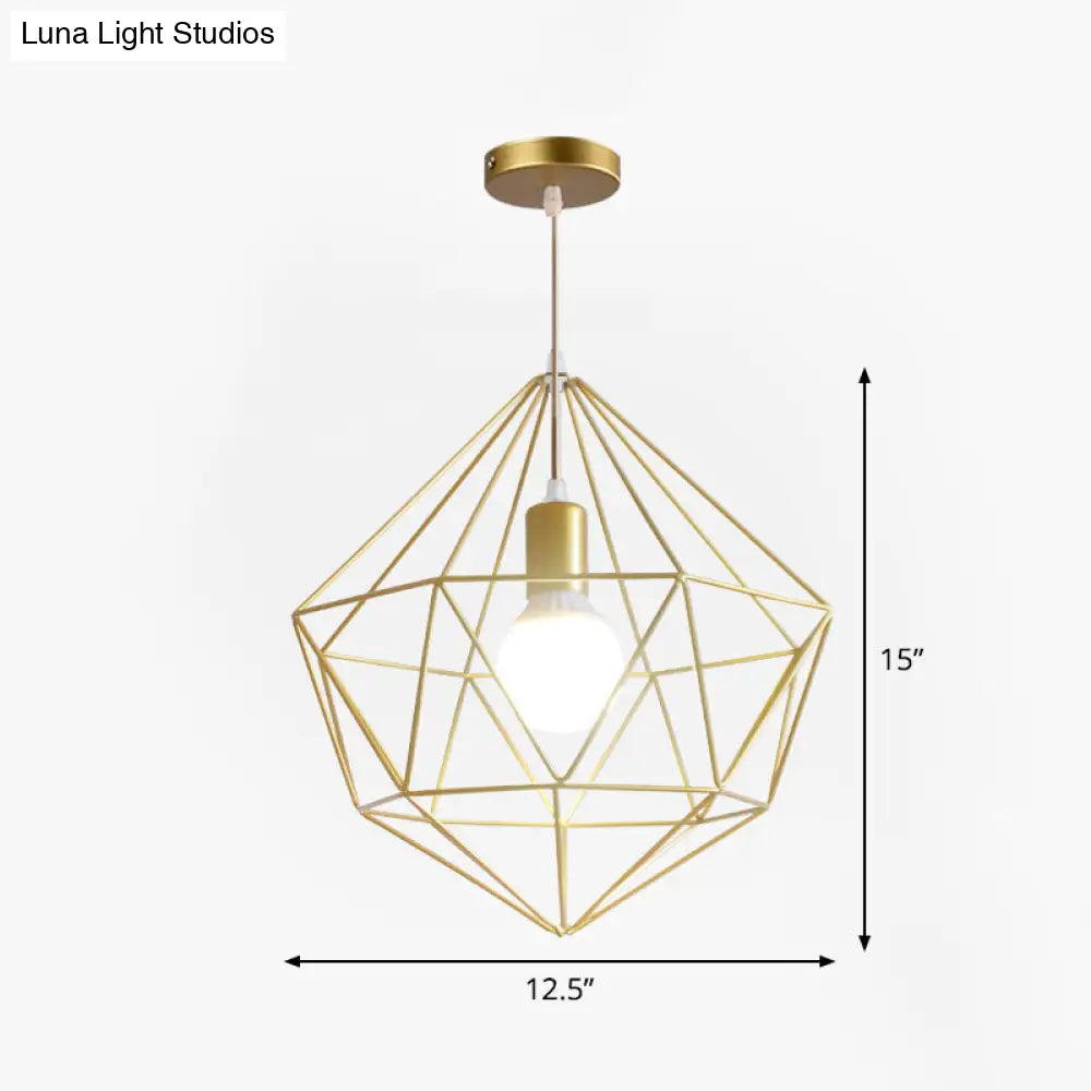 Gold Wire Cage Pendant Light - Nordic Style Ceiling Lamp for Dining Room