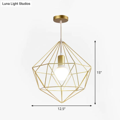 Gold Wire Cage Pendant Light - Nordic Style Ceiling Lamp for Dining Room