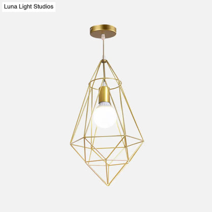 Gold Wire Cage Pendant Light - Nordic Style Ceiling Lamp for Dining Room