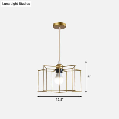 Gold Wire Cage Pendant Light - Nordic Style Ceiling Lamp for Dining Room