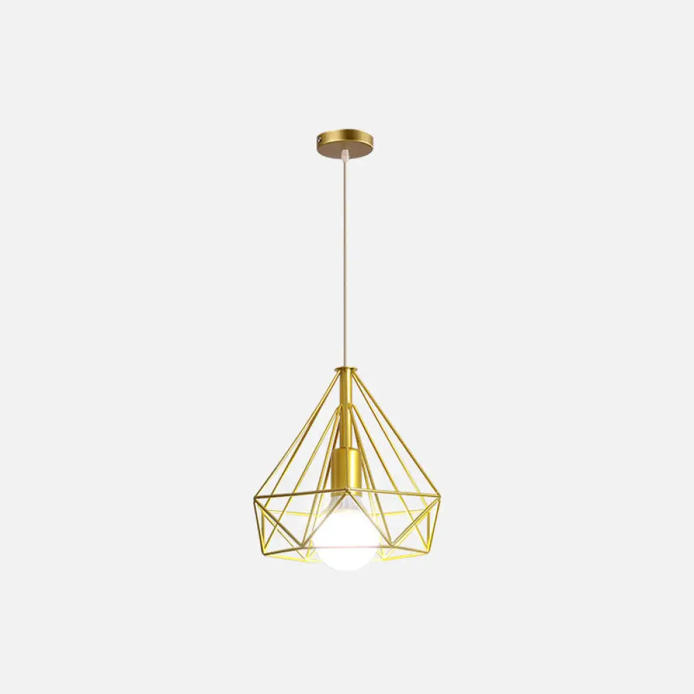 Gold Wire Cage Pendant Light - Nordic Style Ceiling Lamp for Dining Room