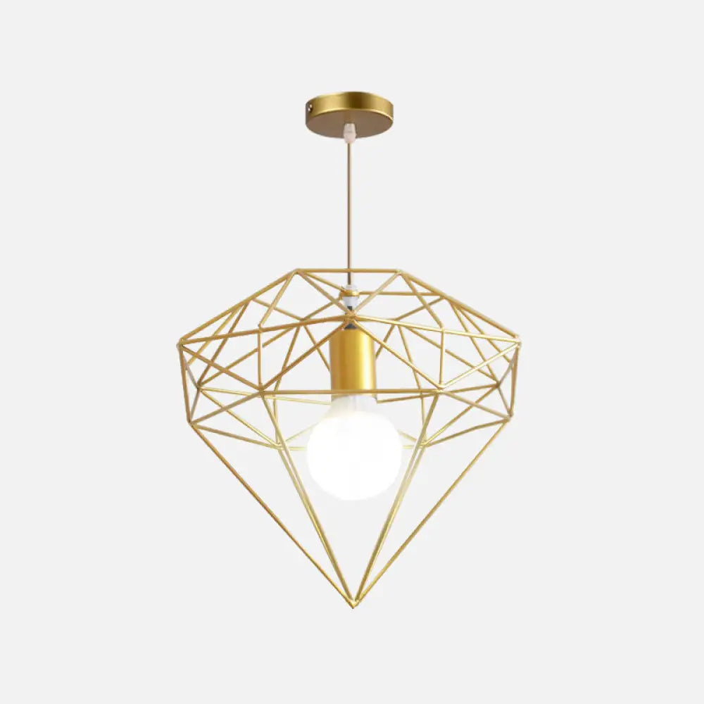 Gold Wire Cage Pendant Light - Nordic Style Ceiling Lamp for Dining Room