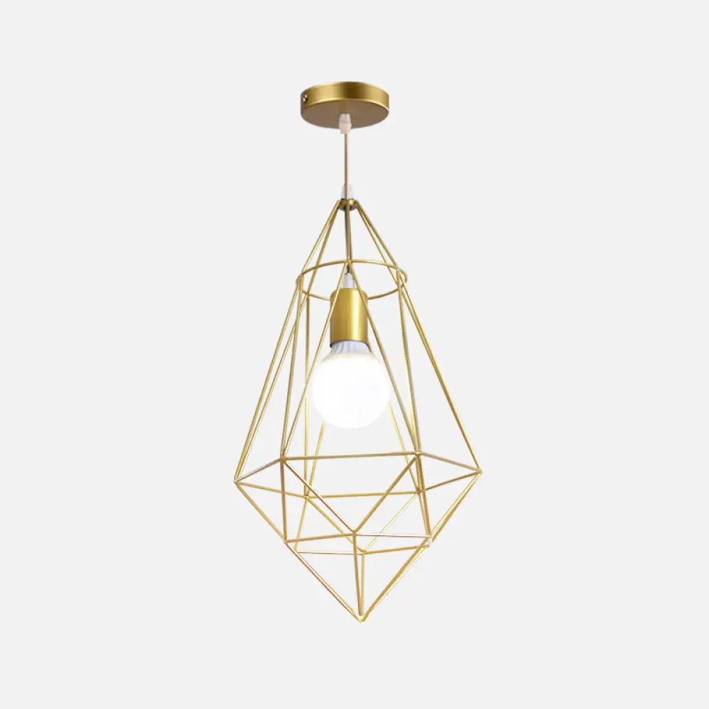 Gold Wire Cage Pendant Light - Nordic Style Ceiling Lamp for Dining Room