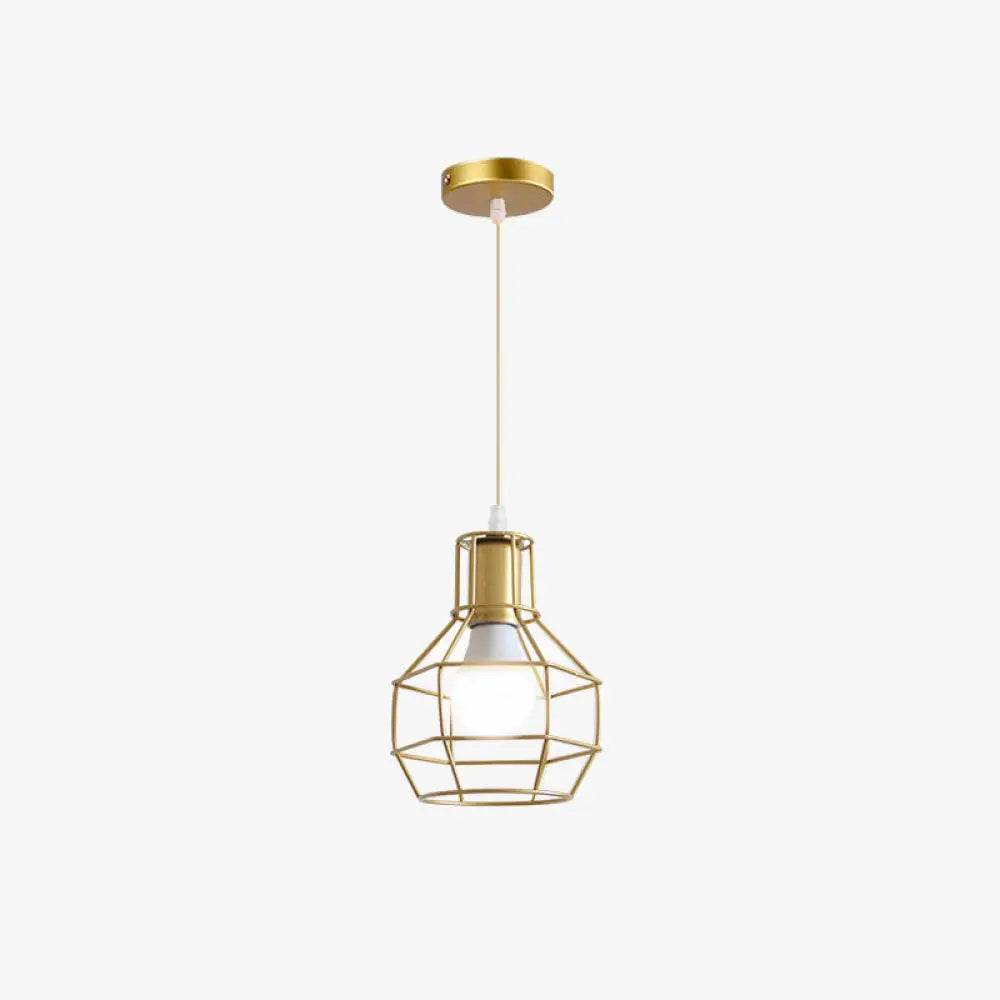 Gold Wire Cage Pendant Light - Nordic Style Ceiling Lamp for Dining Room