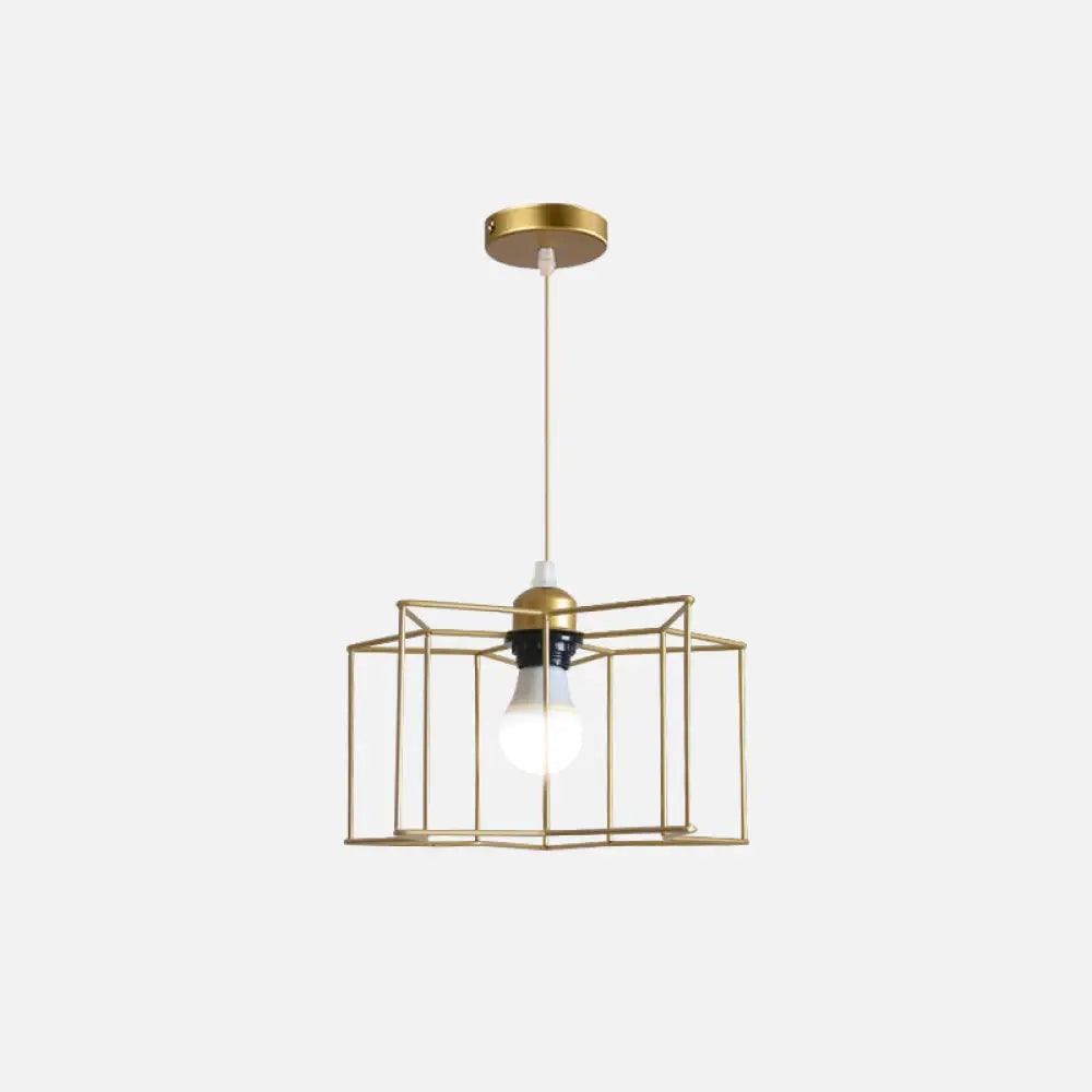 Gold Wire Cage Pendant Light - Nordic Style Ceiling Lamp for Dining Room