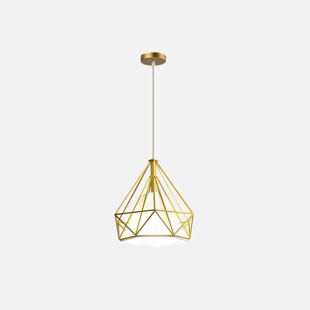 Gold Wire Cage Pendant Light - Nordic Style Ceiling Lamp for Dining Room