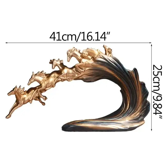 Bronze horse luxury sculpture with dynamic wave and four galloping horses for elegant living room decorbites galloping horse