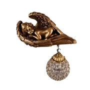 Golden angel wing wall lamp with crystal globe pendant designed for elegant living room lighting and decor
