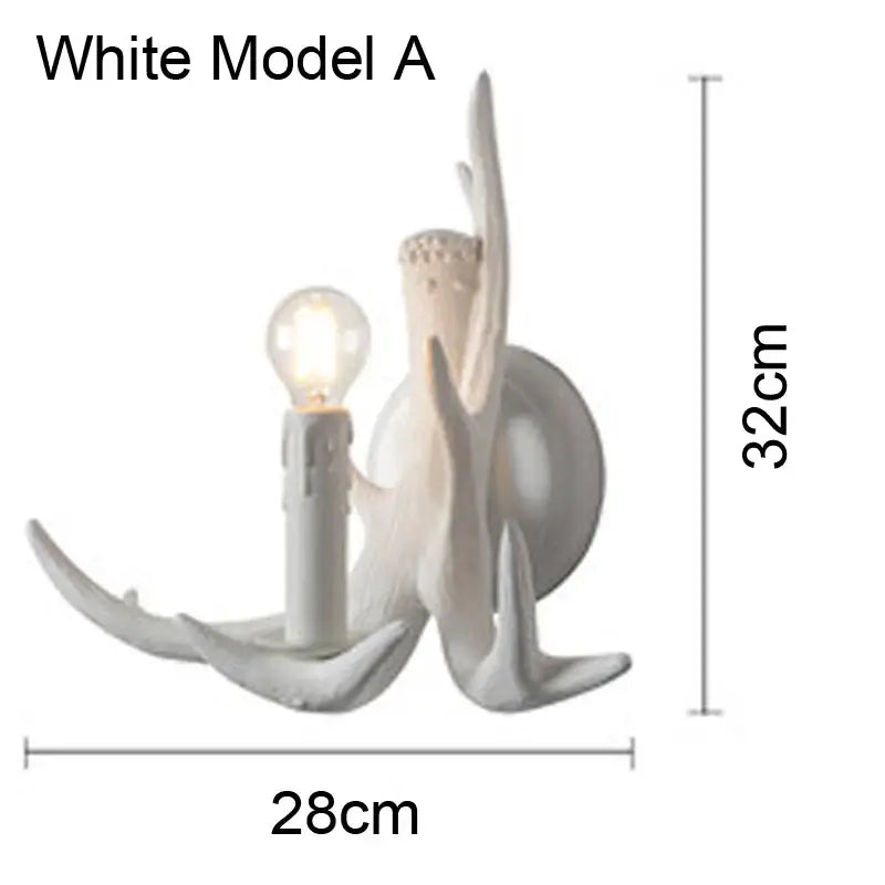 White wall lamp with sculpted deer horn antler design and exposed bulb for living room decorbites deer horn style