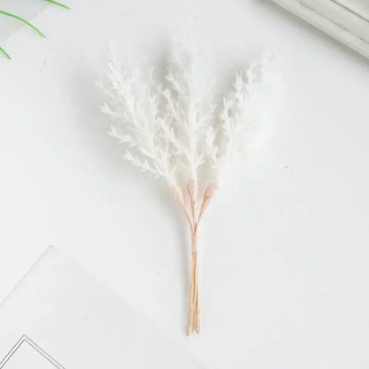Golden artificial autumn branches set with delicate white feathery foliage and rose-gold stem base for decorbites artificial autumn decor