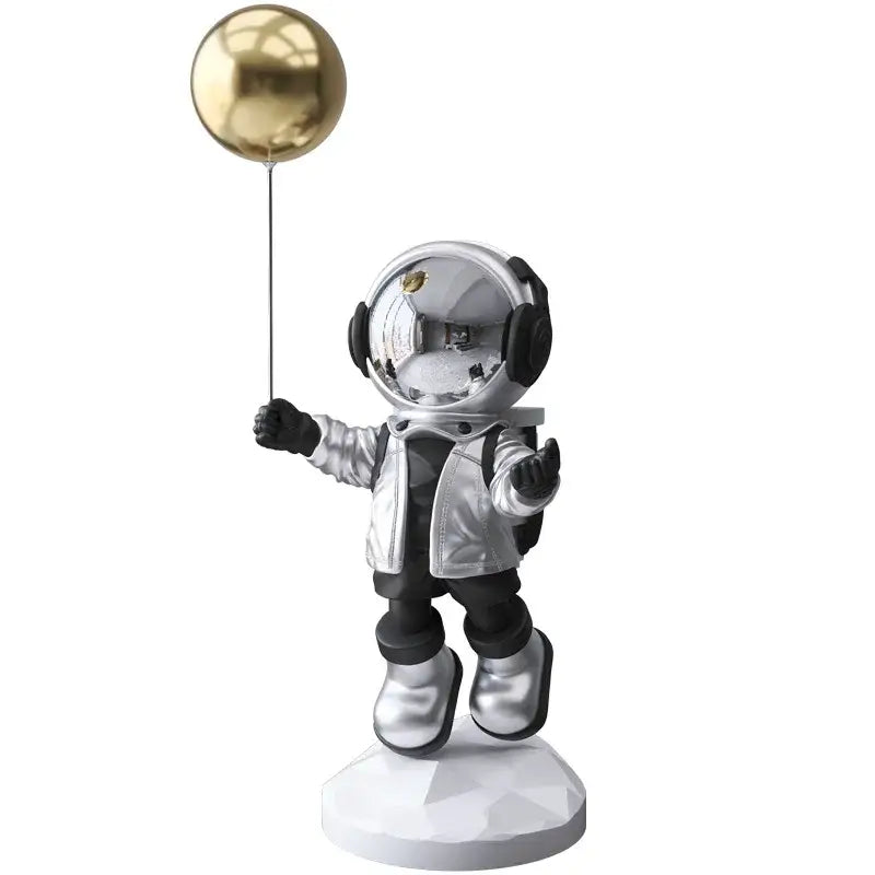 Silver balloon astronaut resin figurine with reflective helmet and black gloves for resin home decor living room display