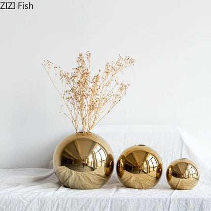 Golden Ball Ceramic Vase Home Decor - Vase
