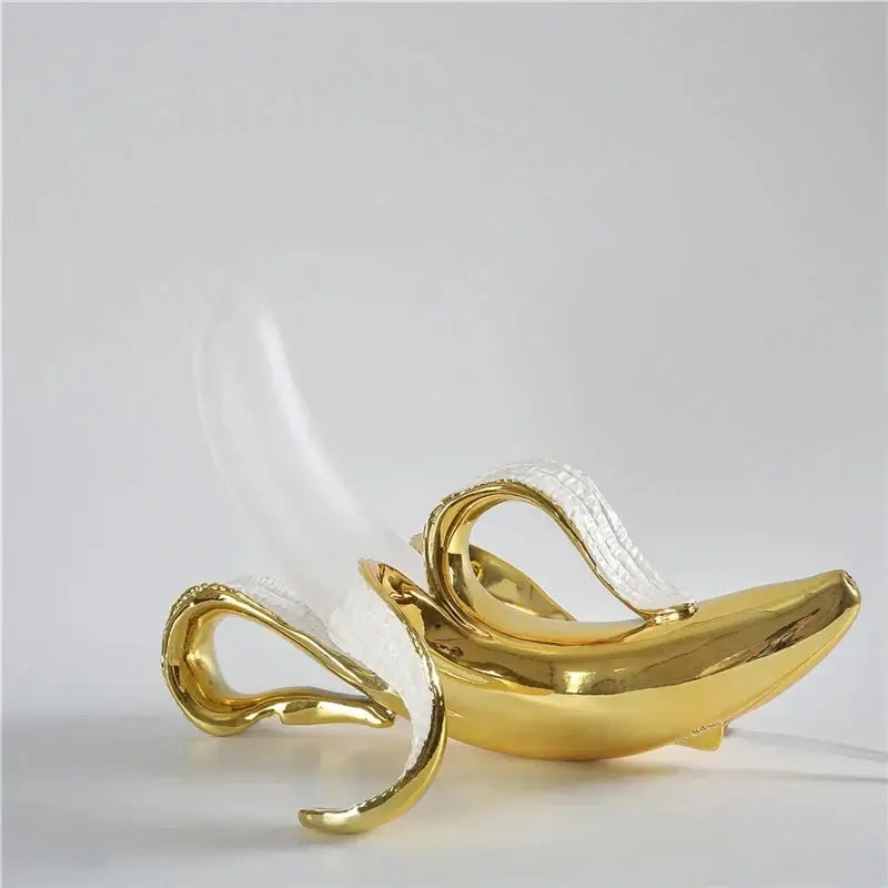 Golden banana glass lampshade night light with translucent white peel and glossy metallic finish for bedroom decorbites decor