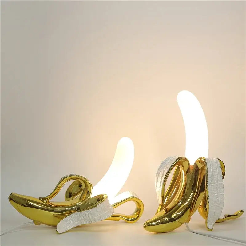 Golden banana glass lampshade night light with glossy metallic finish and white textured peel for bedroom decorbites decor