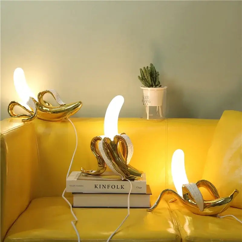 Golden banana glass lampshade night light with glossy finish for bedroom decorbites glass lampshade night use