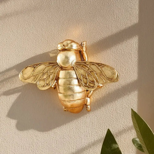 Golden bee resin wall hanger with detailed wings and segmented body for living room decorbites golden bee decor