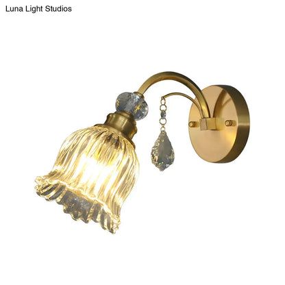 DecorBites™ Golden Beveled Crystal Flower Wall Sconce with Simplicity Design and 1-Bulb Lighting - Perfect for Living Room Mounting