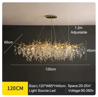 Golden branch ceiling chandelier with gold-toned branches and cascading crystal leaves for modern living room decorbites golden branch