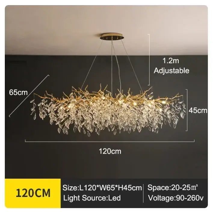 Golden branch ceiling chandelier with gold-toned branches and cascading crystal leaves for modern living room decorbites golden branch