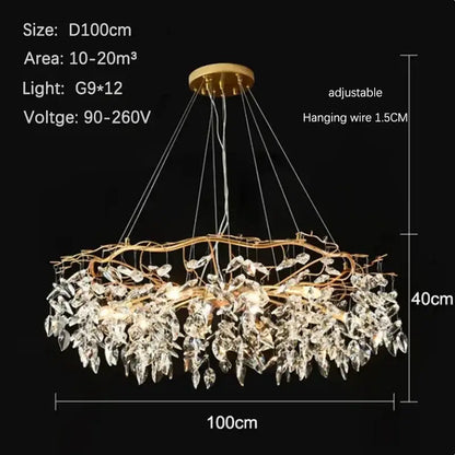 Golden branch crystal chandelier with gold-toned intricate leaf design and 12 g9 bulbs for living room decorbites golden branch