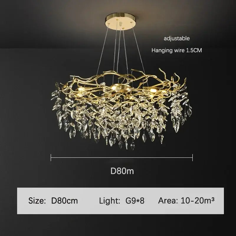 Golden branch crystal chandelier with intricate gold-toned metalwork and crystal leaves for living room decorbites golden branch