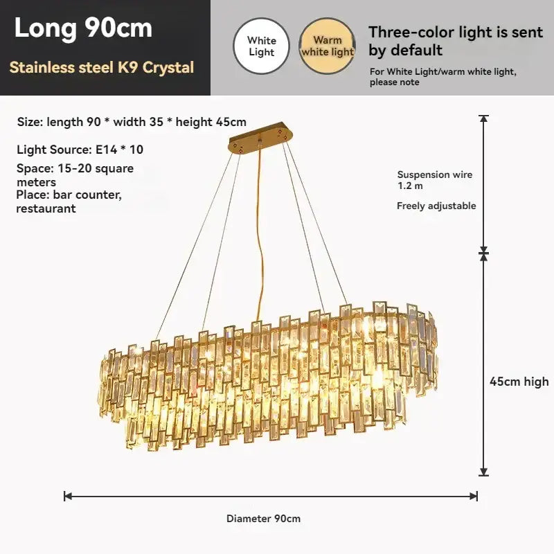 Elegant Decorbites golden branch crystal chandelier with oval stainless steel K9 crystals and warm white adjustable light