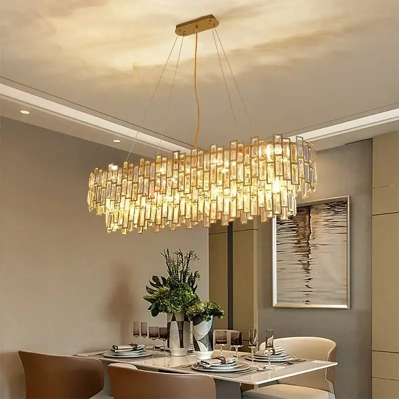 Golden branch crystal chandelier with gold-toned frame and cascading rectangular crystal prisms for living room decorbites golden branch