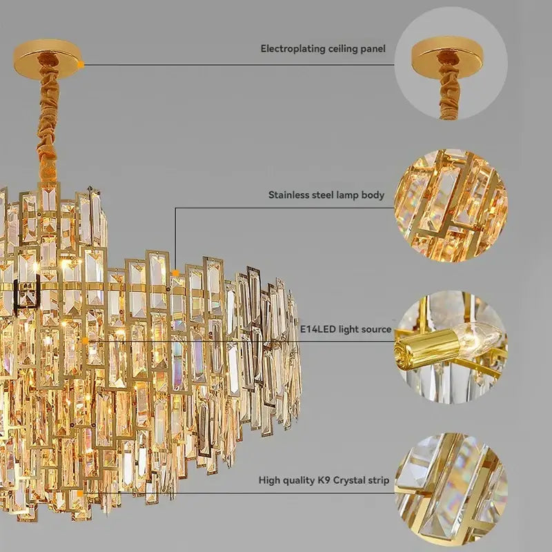 Golden branch crystal chandelier with gold-toned k9 crystal strips and e14 led lights in stainless steel frame decorbites golden branch