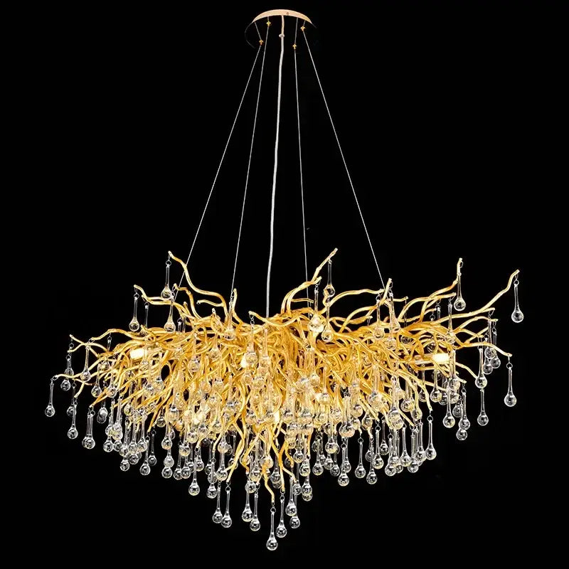 Golden branch crystal chandelier featuring gold branches with dangling crystal teardrops for living room decorbites lighting