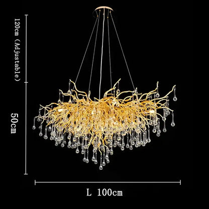 Golden branch crystal chandelier with golden branch style and crystal droplets for living room luxury lighting decorbites golden branch