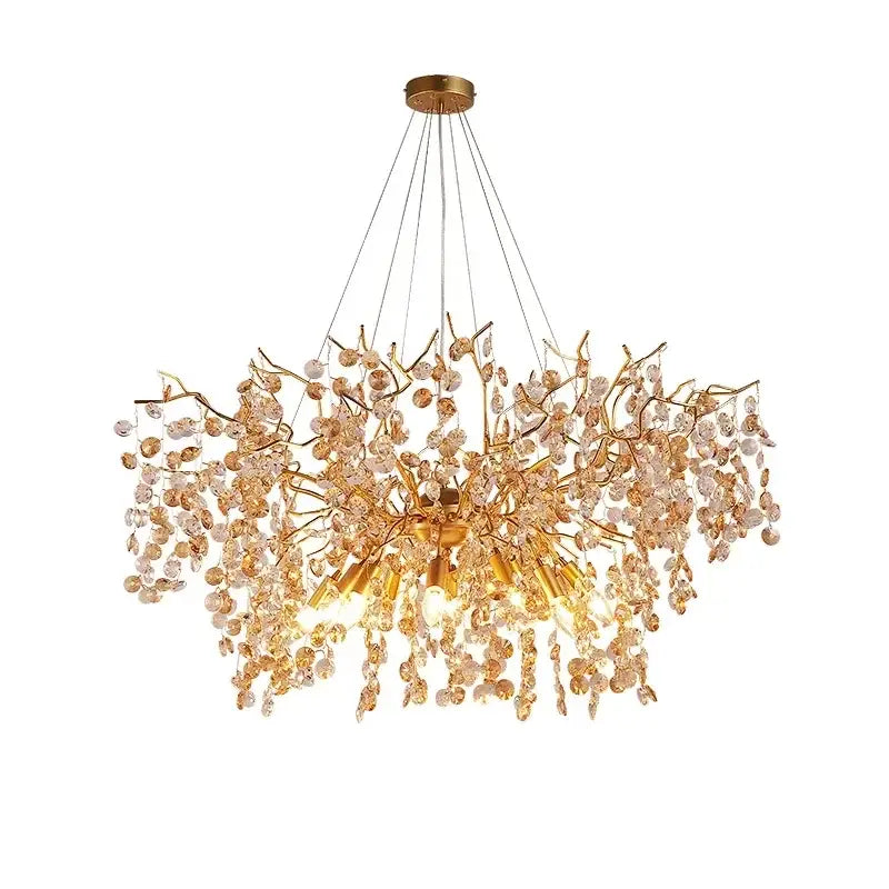 Golden branch crystal led chandelier with gold-toned intricate arms and faceted crystal droplets for decorbites crystal led decor