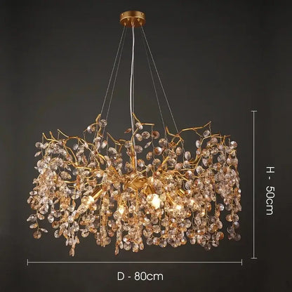 Golden branch crystal led chandelier with cascading clear and amber crystal droplets for luxury dining room decorbites crystal led