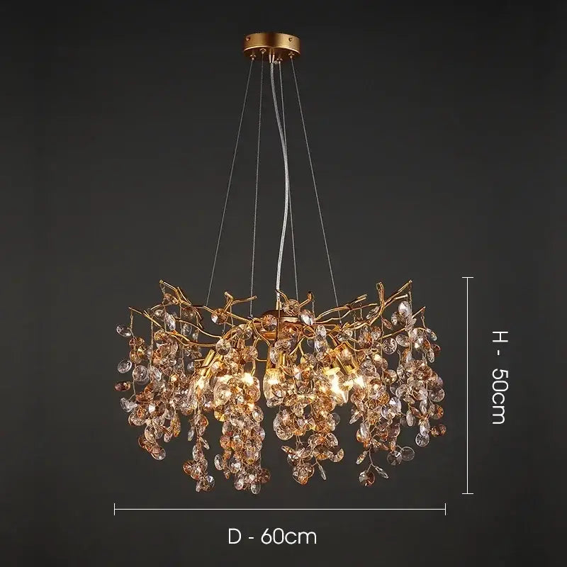 Golden branch crystal led chandelier with clear and amber crystal droplets for luxury dining room decorbites crystal led lamp