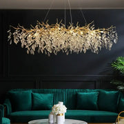 Golden branch crystal led pendant lights chandelier with dangling crystal leaves for dining room decorbites crystal led