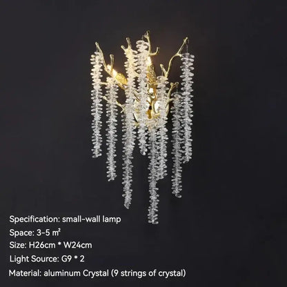 Gold-toned decorbites crystal metal chandelier with nine cascading crystal bead strings for elegant dining room decor