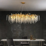 Golden branch crystal tassel chandelier with cascading clear crystal droplets for elegant dining room decorbites crystal tassel