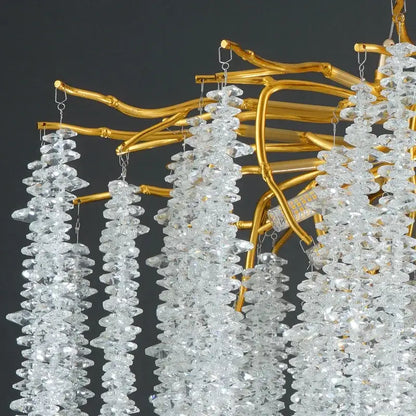 Golden branch crystal tassel chandelier with cascading clear faceted crystal beads for elegant dining room decorbites crystal tassel