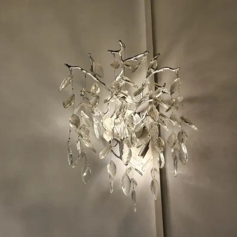Golden branch crystal wall lamp featuring clear crystal leaf and branch design with sleek metallic frame for decorbites crystal wall decor