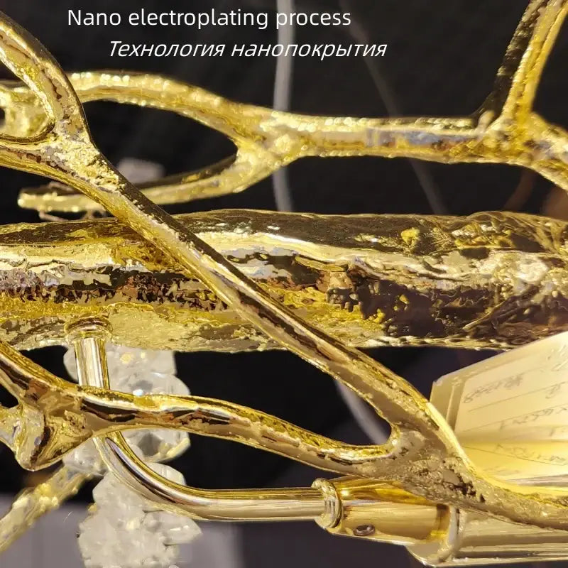 Golden branch crystal wall lamp with intricately branched arm and textured nano-electroplated finish for living room decorbites crystal wall sconce