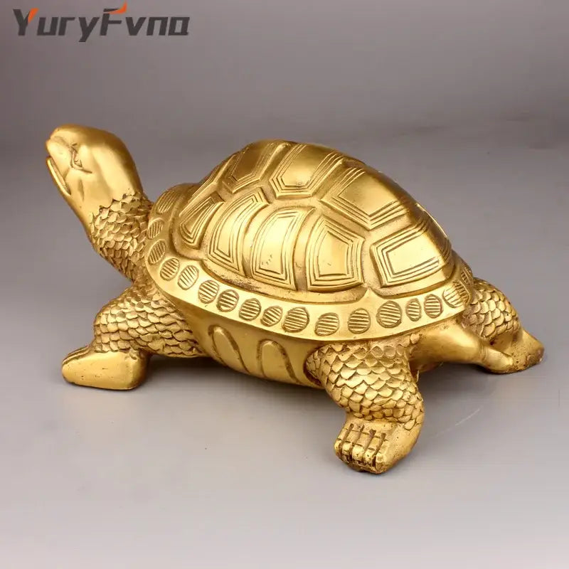 Golden brass feng shui turtle statue with detailed scaly texture and geometric shell patterns for living room decorbites brass turtle feng wealth decor