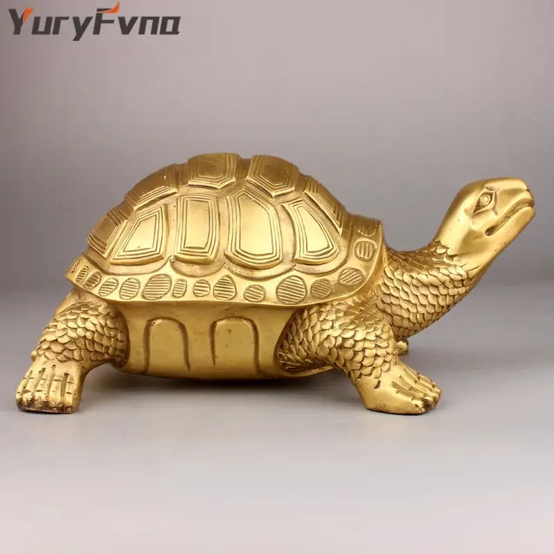 Golden brass feng shui turtle statue with detailed scaly texture and engraved shell patterns for living room decorbites brass turtle wealth decor
