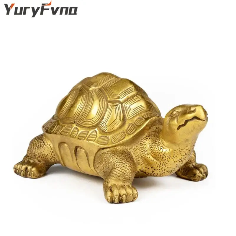 Golden brass feng shui turtle statue with detailed shell patterns and textured skin for living room decorbites brass turtle decor
