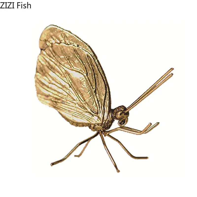 Golden butterfly ant miniature metal figurine with detailed wing veining and slender antennae for living room decor