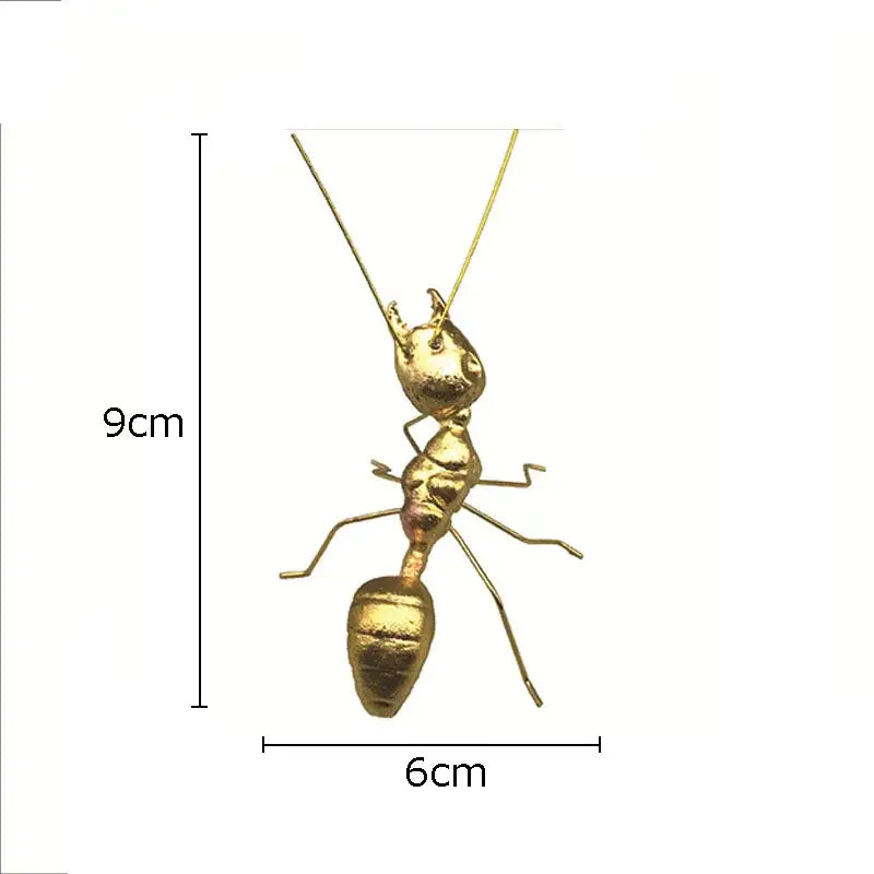 Gold-colored metal butterfly ant miniature pendant necklace 9cm tall 6cm wide for living room decor