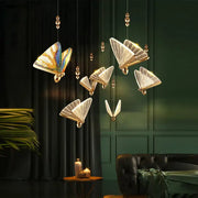Golden butterfly led pendant light with intricate iridescent wings for bedroom and dining room decorbites butterfly led decor