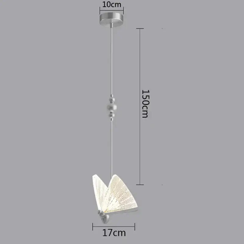 White butterfly-shaped led pendant light with silver metal frame and lace detailing for kitchen and dining room chandelier
